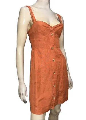 Maeve Anthropologie Women’s Size XS Rust Orange Twist Front Linen Mini Dress thumbnail 7