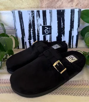 NEW DV Dolce Vita Faux Suede Clog Mule Gold Buckle Black Slide Slippers, Size 9 thumbnail 1