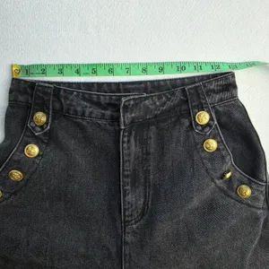 Freemarket Women Black Wide Leg Sailor Jeans Gold Button High Waist Small thumbnail 7
