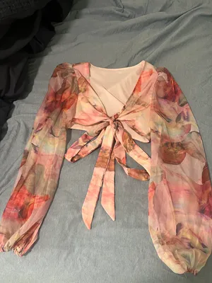 Pink Long Sleeve Crop Top Multi thumbnail 1
