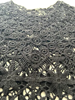 Active USA Black Crochet Lace Crop Top Size M Sheer Boho 100% Cotton thumbnail 6