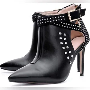 Sexy Black Rhinestone Faux Leather Stiletto Booties Size 8 thumbnail 2