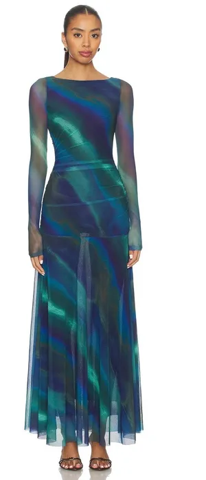 Free People Long Sleeve (mesh) Blue-Green Gradient Formal Dress thumbnail 1