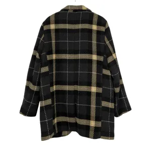 H&M Black and Cream Plaid Wool Blend Peacoat Medium thumbnail 3