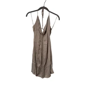 Zara Taupe Halter Mini Dress Womens XS Open Back Ruched Tie A Line Made Turkey thumbnail 2