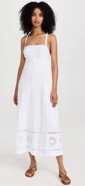 Madewell Embroidered Eyelet Tie Back‎ Cami Midi Dress Size 10 White thumbnail 1