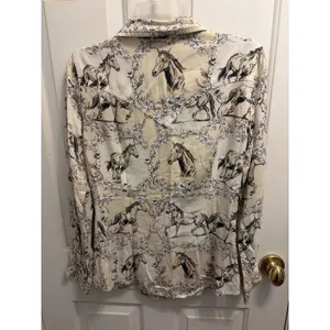 Wrangler Women Retro Western Pearl Snap Shirt Horse Print Cream Size Small S thumbnail 4