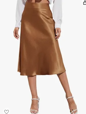 Zara a-line brown midi satin hair Skirt Size M thumbnail 1