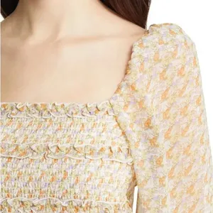 NWT ASTR THE LABEL Floral Smocked Peplum Top in Orange Purple Multi Sz. M thumbnail 5