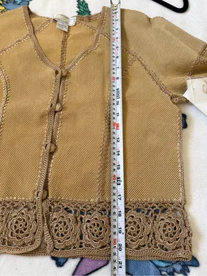 SMH Boutique Tan Perforated Leather Crochet Flower Jacket Boho Western NWT Small thumbnail 9