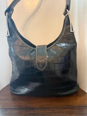 Vintage Dooney & Bourke Black Croc-Embossed Leather Hobo Shoulder Bag thumbnail 4