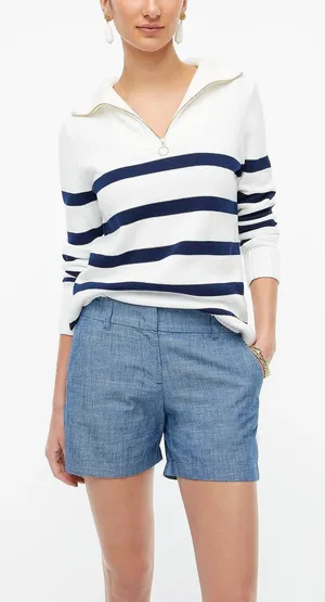 J. Crew Womens 5 Inch Classic Chambray Shorts‎ Blue Cotton AY431 Size 6 thumbnail 1