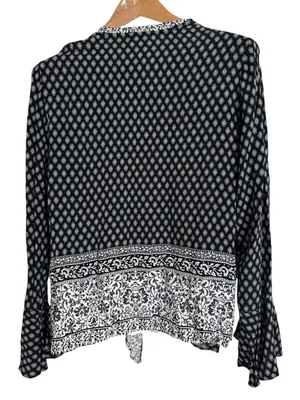 Fig and Flower Layered Boho Mixed Print Tie-Front Bell Long Sleeve Blouse size L thumbnail 2
