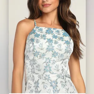 NWT Lulus Versailles Vibes Blue Jacquard Open Back Metallic Midi‎ Dress LARGE thumbnail 2