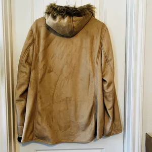 Austin Clothing Co. Tan Suede Jacket Winter Coat Small Faux Fur Lined Hooded thumbnail 6