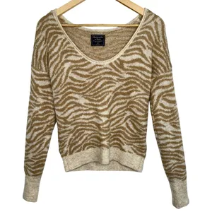 Abercrombie & Fitch Cream Tan Fuzzy Knit Long Sleeve Scoop Neck Sweater Size XS thumbnail 2
