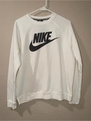 Nike Woman White Crewneck Sweatshirt with Black Logo thumbnail 1
