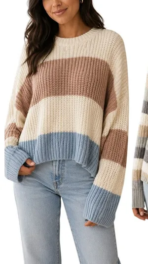 Sincerely Jules Neutral Striped Sweater Bundle M Coastal Grandma Cozy Knit Oversized thumbnail 1