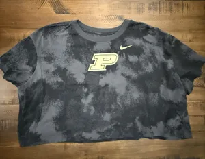 Nike Purdue Boilermakers Crop T Shirt Women XL Black Gray Tie Dye Boxy thumbnail 1