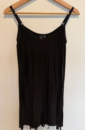 Windsor Black Pleated Slip fringe Mini Dress with Adjustable Straps thumbnail 1