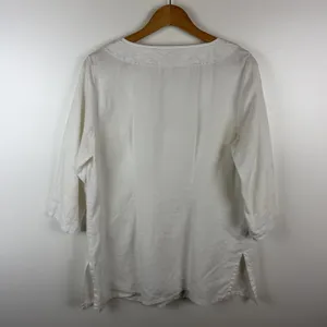 Tommy Bahama White Linen Embroidered V-Neck Tunic Top Medium Coastal Beachy thumbnail 5