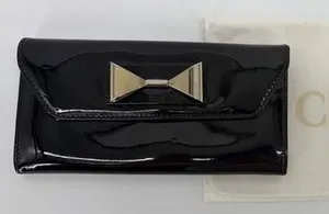 Luxury Chloé Black‎ Patent Leather Bow Continental Wallet Clutch Gold Hardware thumbnail 1