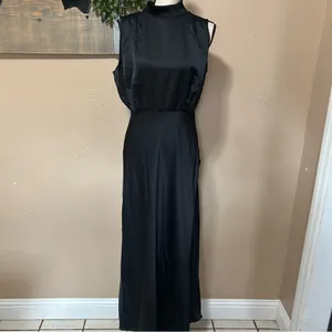 Lulus Classic Elegance Black Satin Sleeveless Mock Neck Maxi Dress thumbnail 3
