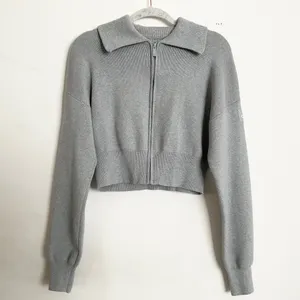 Alo Yoga Scholar Knit Cropped Full Zip Jacket Athletic Heather Grey S thumbnail 2