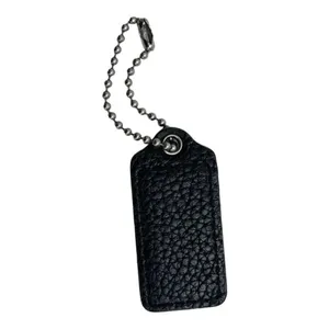 COACH Black Leather Replacement‎ Keychain Mini Tag Fob On Beaded Chain​​​ thumbnail 3