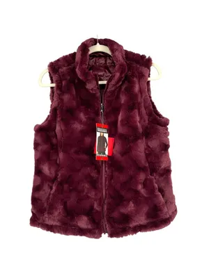 Nicole Miller Reversible Quilted Faux Fur Puffer Vest Wine Burgundy Medium NWT thumbnail 2
