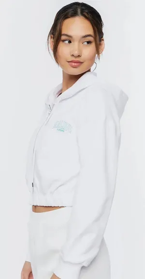 White Cotton Graphic Print Full Zip Hoodie Sweatshirt Size Medium thumbnail 2