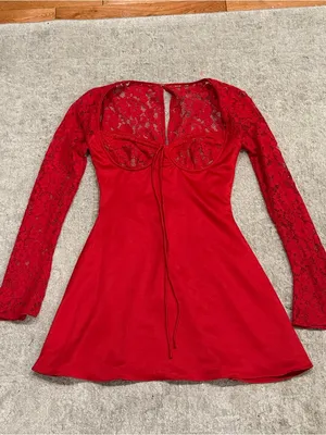 House of CB jennica Red Rose Satin And Lace Mini Dress thumbnail 6