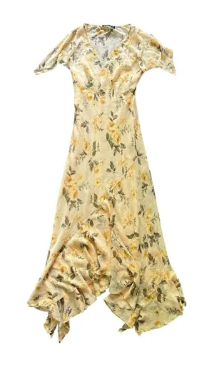 Abercrombie & Fitch Women's‎ Size Medium Yellow Floral V-Neck Midi Dress Flutter thumbnail 1