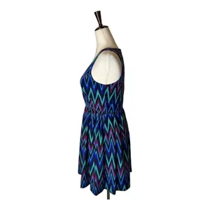 Amanda Uprichard Blue Chevron Print Silk‎ Sleeveless Fit And Flare Mini Dress XS thumbnail 5