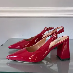 Women’s Red Patent Leather Slingback Block Heel Pumps Pointed Toe Size 8 NEW thumbnail 3