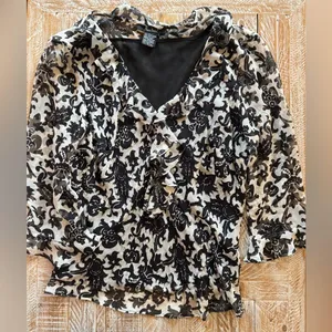 🖤ECI New York Women’s 100% Silk Ruffle Blouse Beaded & Black Tank Layer🖤 ~large thumbnail 1