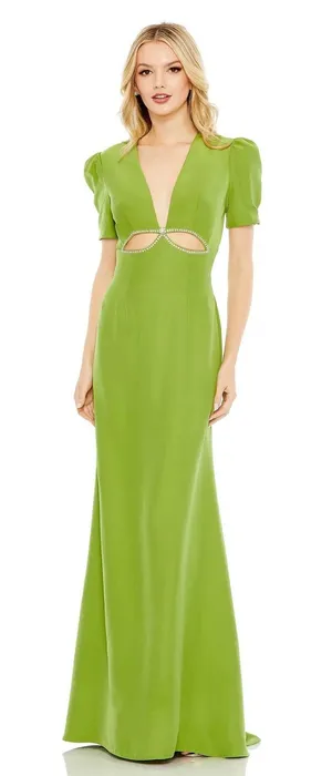 Mac Duggal Plunge Neck Puff Sleeve Cut Out Gown thumbnail 1