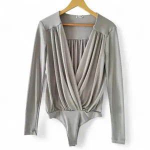 Free People Intimately Turnt Drapey Bodysuit Oxide Silver Longsleeve V thumbnail 6