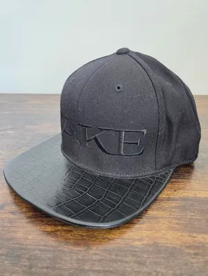 CAKE Black Leather Snapback Duck Bill Cap Sleek Glossy Streetwear Nightclub Wool thumbnail 2