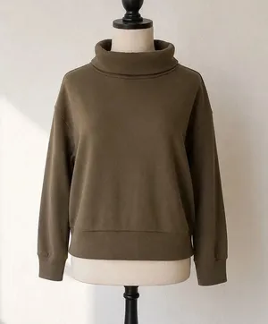 Zara Olive Brown Oversized Funnel Neck Sweatshirt Pullover Women M thumbnail 1