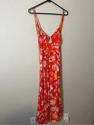 Free People Wisteria Maxi Dress XS $148 vibrant orange pop combo floral print thumbnail 3