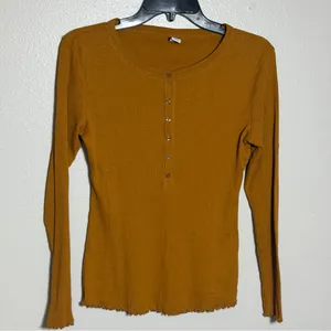 Old Navy Women's Mustard Yellow Ribbed Long Sleeve Top size‎ S thumbnail 2