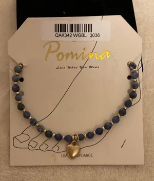 Pomina Blue Beaded Bracelet with Gold Heart Charm thumbnail 1