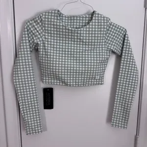 NWT Womens Small Astoria LUXE BALANCE Staple Sleeved Crop - Jade Gingham thumbnail 1