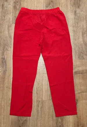 Pomandere | NWT Women's Red Linen Elastic Waist Straight‎ Leg Pants, EU 40, US S thumbnail 1