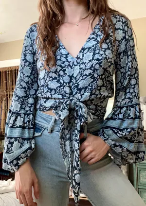 American Eagle Floral Bell Sleeve Top thumbnail 1