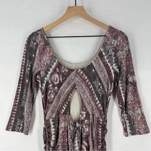 Free People Jasmine Boho Ruched‎ Bodycon Dress Soft Purple Floral Print Keyhole thumbnail 11