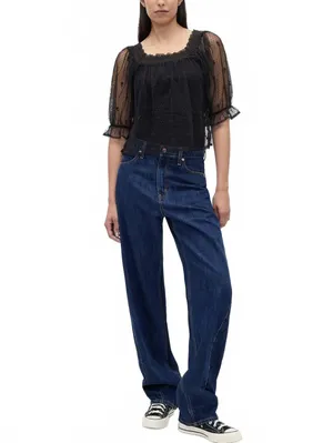 Gap Sheer Tulle Embroidered Top NWT True Black Size Medium thumbnail 5