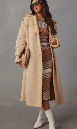Vici Hobbes Sherpa lined suede pocketed coat thumbnail 1
