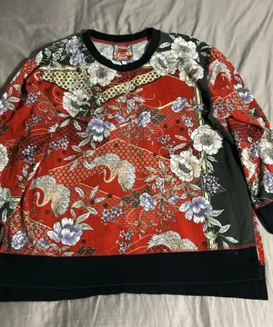 Johnny Was Royal Crane High Low Crew Neck Tunic Long Sleeve Size XL thumbnail 1